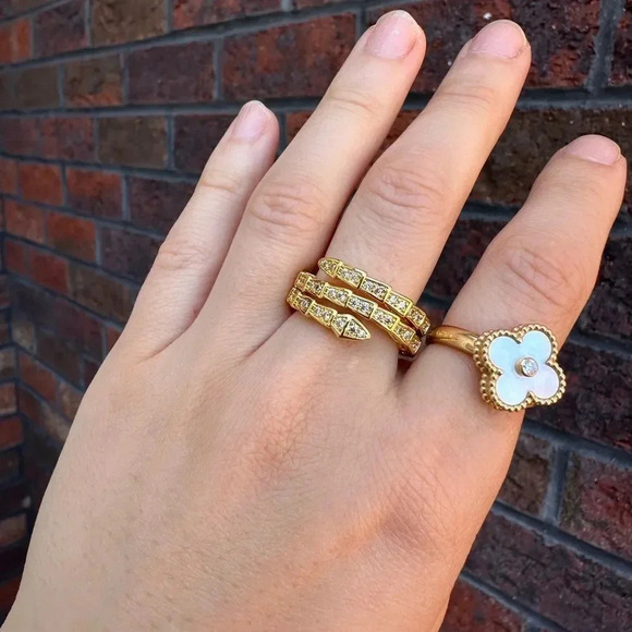 Serpenti Snake Silver Gold Triple Crystal Resizable Ring - Picture 12 of 17